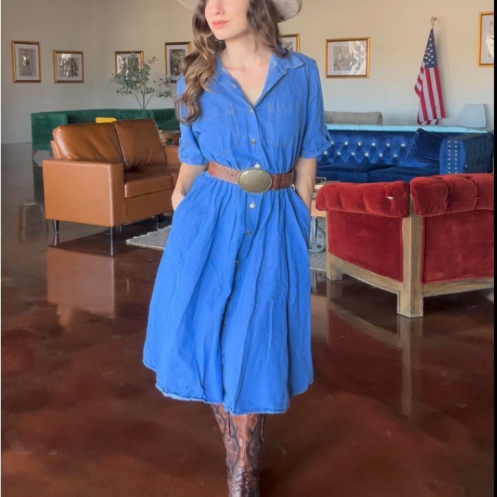 Blue Button-Up Midi Dress